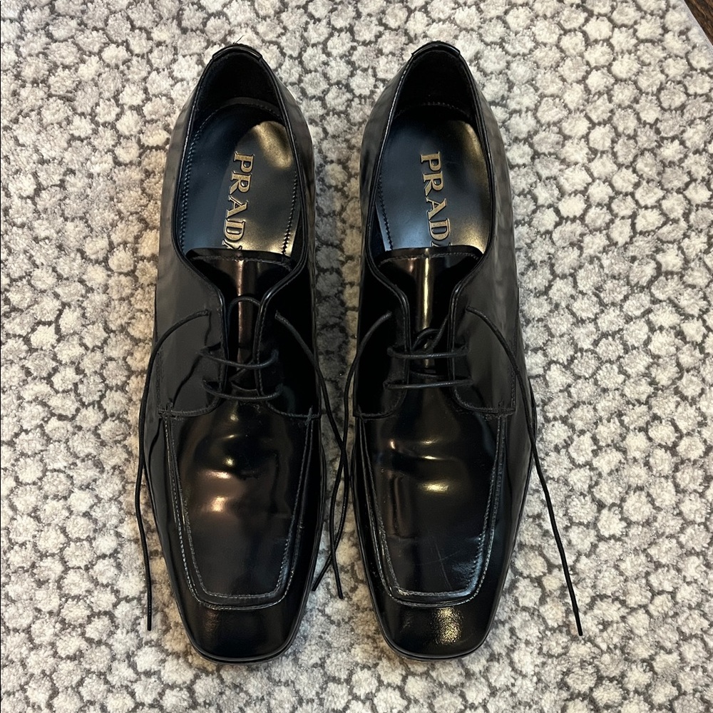 Prada Men's Glossy Black Oxfords Prada Size 8 1/2 US 9 1/2 see chart
